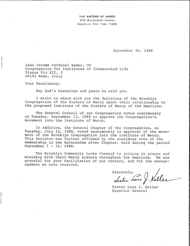 Cartas de las Hermanas de la Misericordia, Comunidad de Brooklyn
